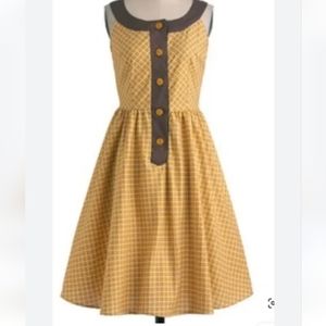 Retrolicious dress yellow and brown midi swing